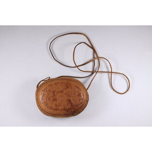 Small Tooled leather purse, floral embossed festival bag, change purse mini - Picture 6 of 9